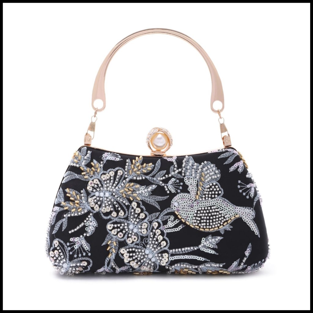 Floral Embroidery Sequin Evening Clutch Elegant Chic Wedding Prom Party